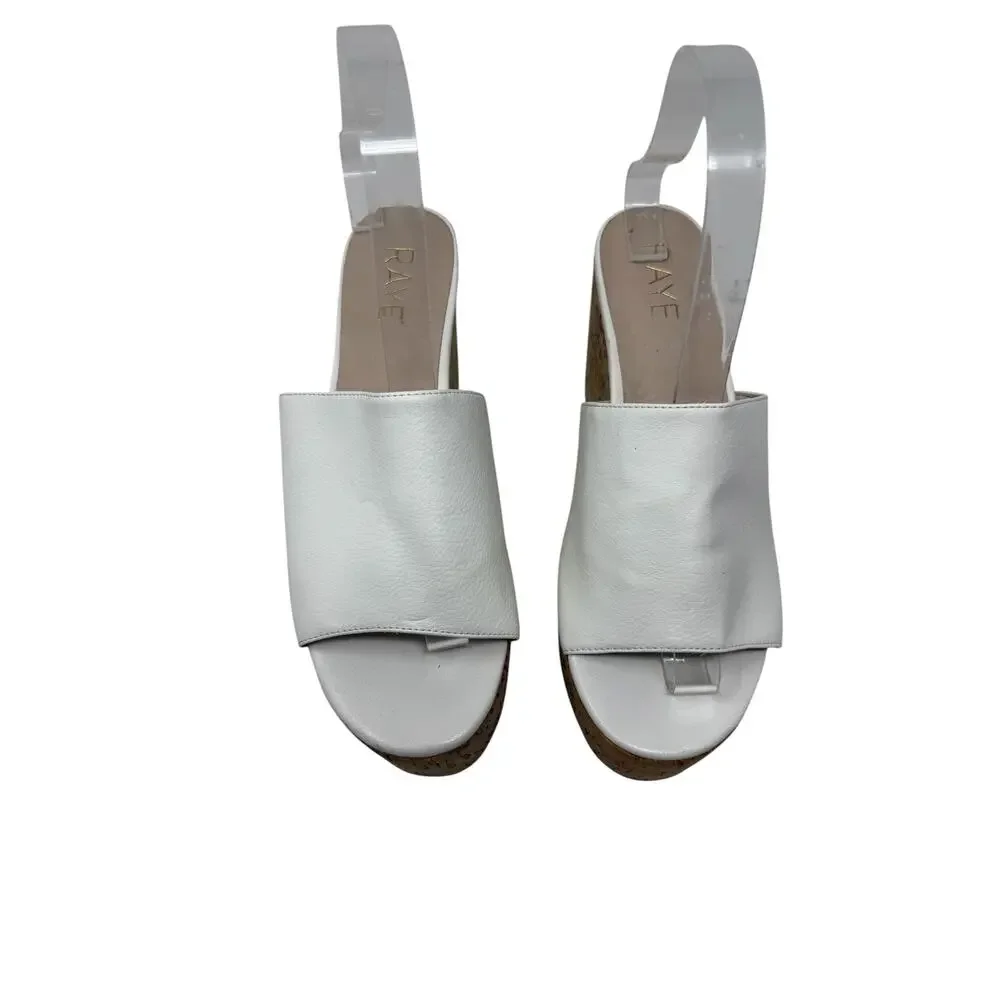 RAYE White Leather Cork Platform Sandals Chunky Block Heel Womens Size 7.5
